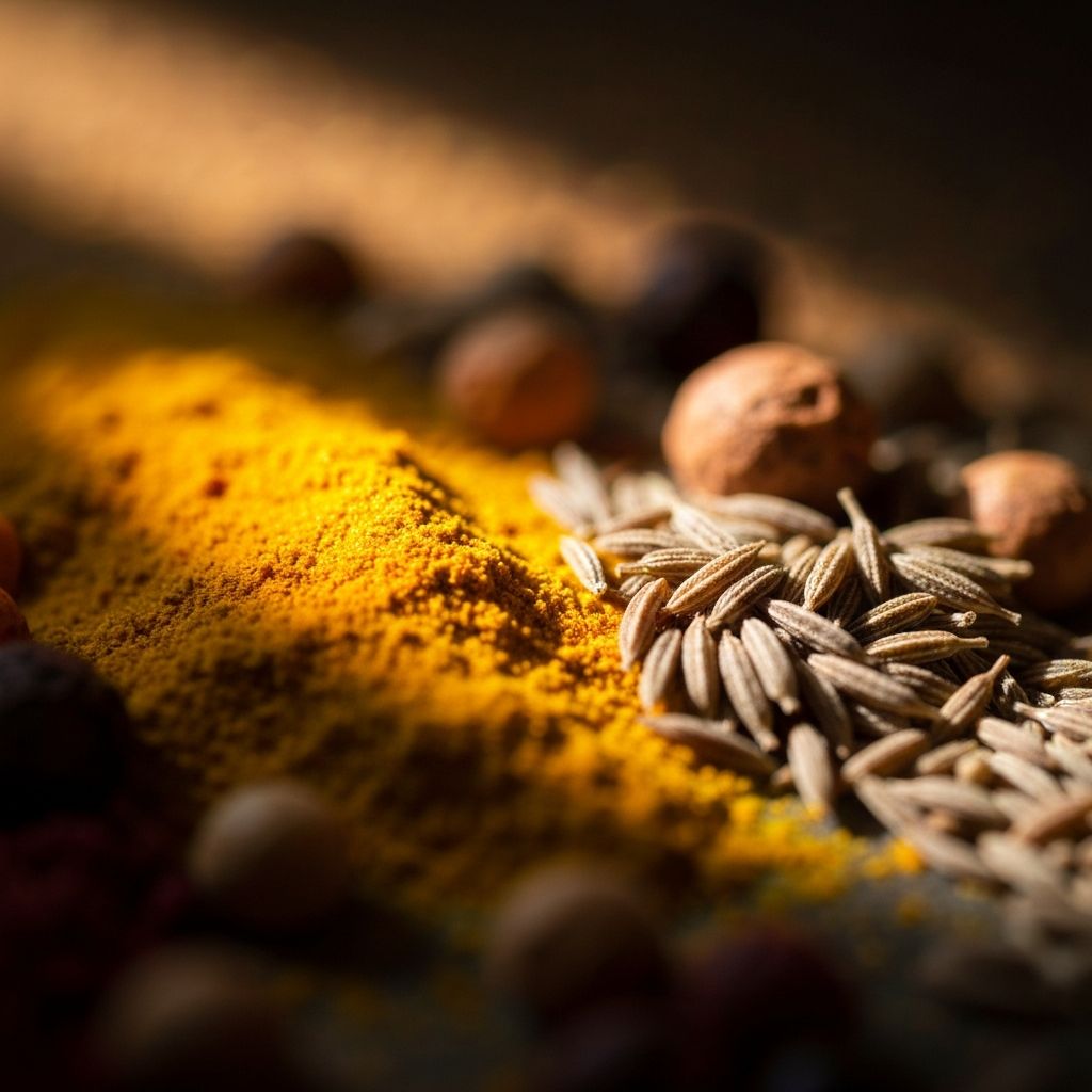 Turmeric and spices with warm directional light