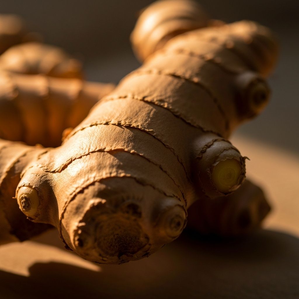 Fresh ginger root with dramatic side lighting
